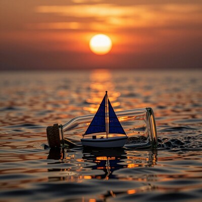 Message in a Bottle Sailboat Sunset