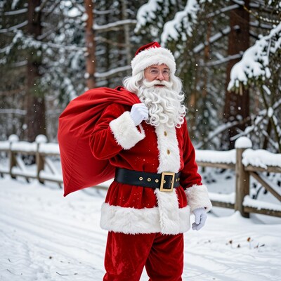Santa Claus in snowy forest