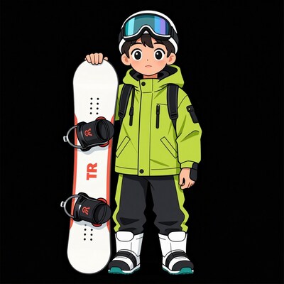Cartoon boy with snowboard