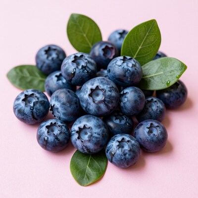 Fresh Blueberries with Leaves