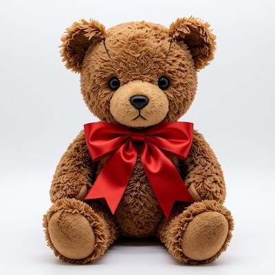Brown Teddy Bear with Red Bow