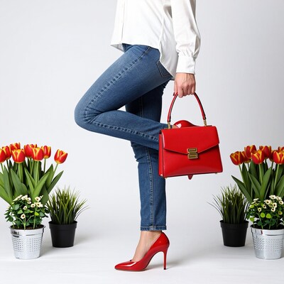 Woman with red handbag and heels