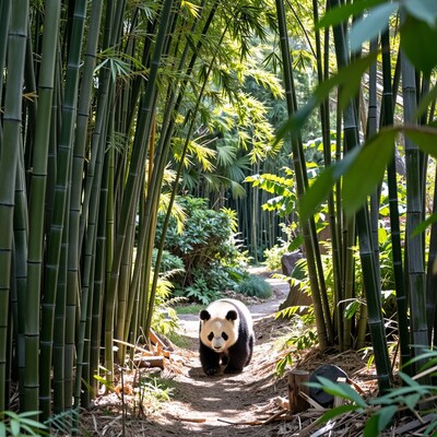 Giant Panda in Bamboo Forest