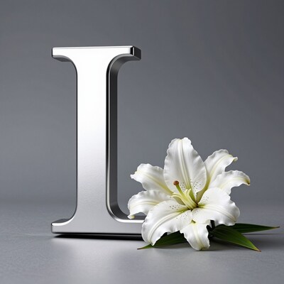 Silver Letter I with White Lily