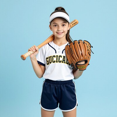 Young girl in baseball uniform