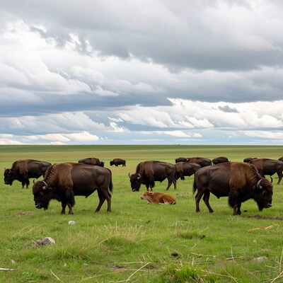 Bison Herd in Grassland