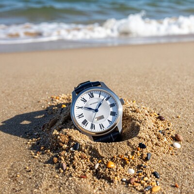 Wristwatch on sandy beach