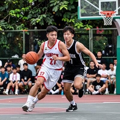 Asian basketball players in action