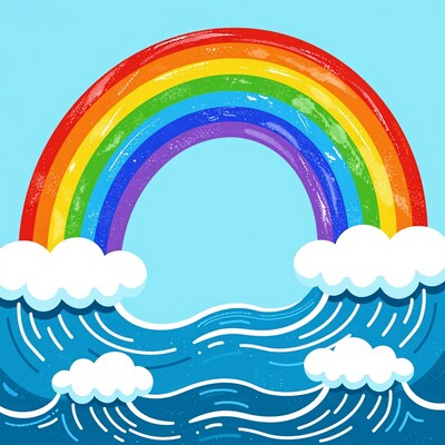 Rainbow over ocean waves