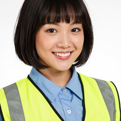 Smiling Asian woman in safety vest