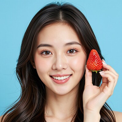Asian woman holding strawberry