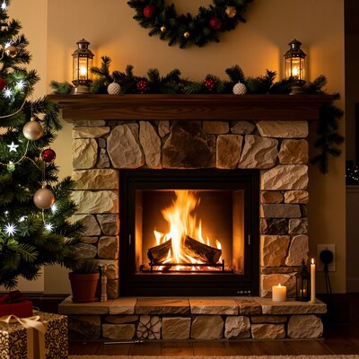 Christmas Fireplace with Tree