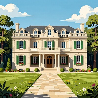 Grand Mansion Garden Illustration