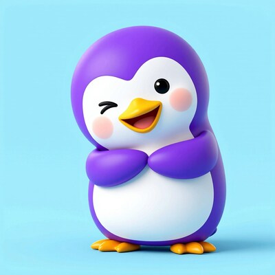 Cute Purple Penguin Winking