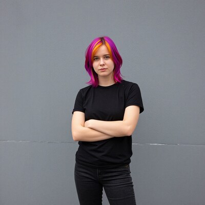 Woman with colorful hair