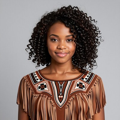 Smiling Black Woman with Curly Hair