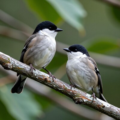 Two Black-capped Chickadees on Branch
