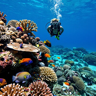Scuba Diver Coral Reef Fish