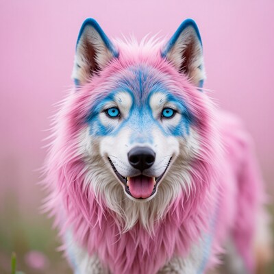 Pink and Blue Wolf Portrait