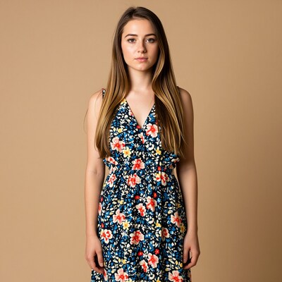 Woman in floral sundress