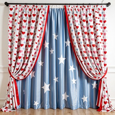 Patriotic Heart Star Curtains