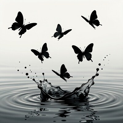 Black Butterflies Water Splash