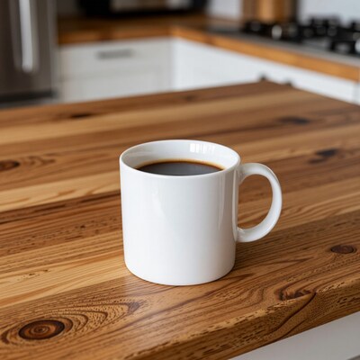 White Coffee Mug on Wooden Counter