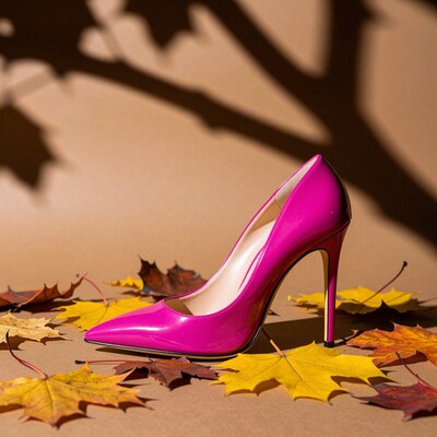Hot Pink Stiletto Heel with Autumn Leaves