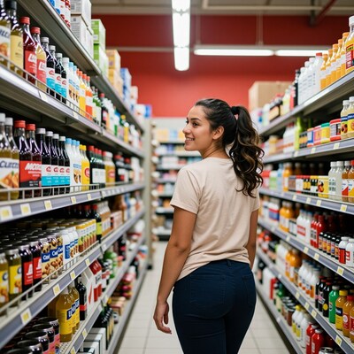 Woman Shopping in Grocery Aisle