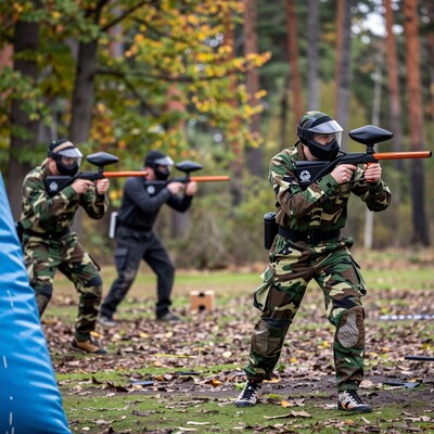 Paintball players in camouflage