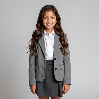 Smiling schoolgirl in grey blazer