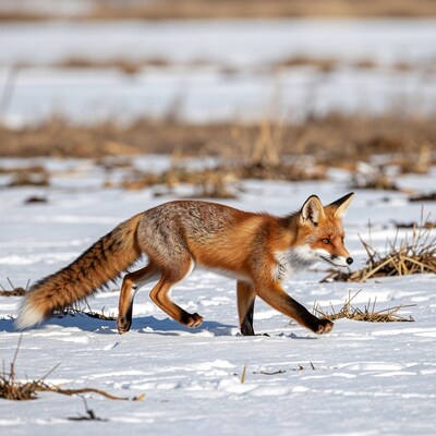 Red Fox Running in Snow