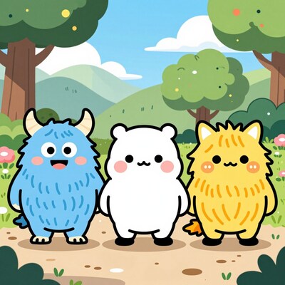 Cute Monster Friends in Forest