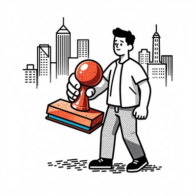 Man with Giant Stamp