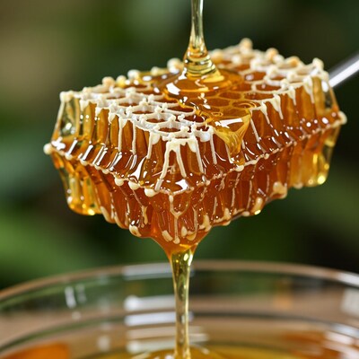 Honeycomb dripping with honey