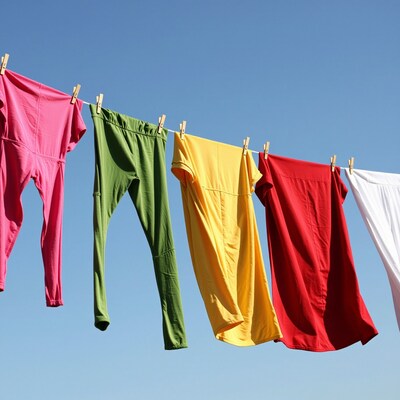 Colorful laundry on clothesline