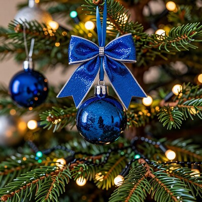 Blue Christmas Ornament with Bow