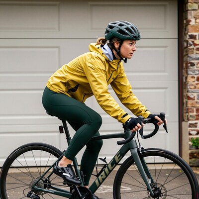 Woman Cycling in Yellow Jacket