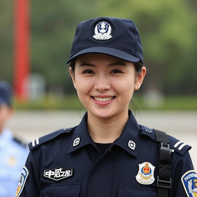 Smiling Chinese female police officer