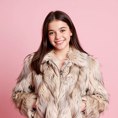 Smiling teen girl in fur coat