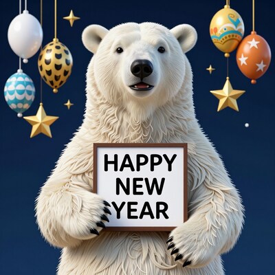 Polar Bear Happy New Year Sign