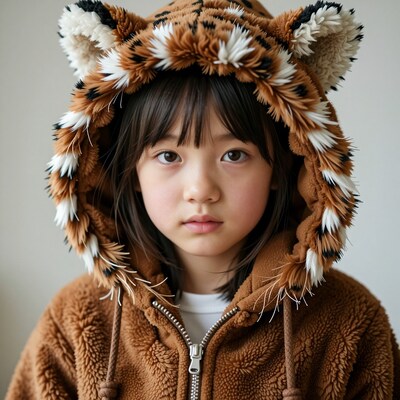 Asian girl in tiger onesie