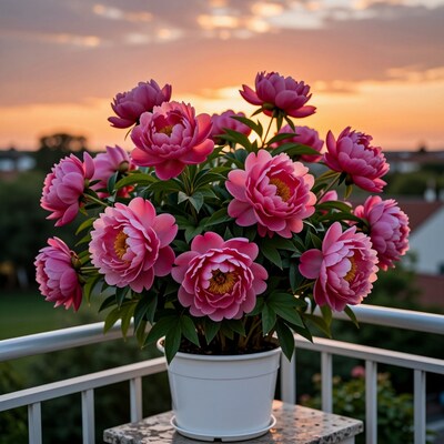 Pink Peonies at Sunset