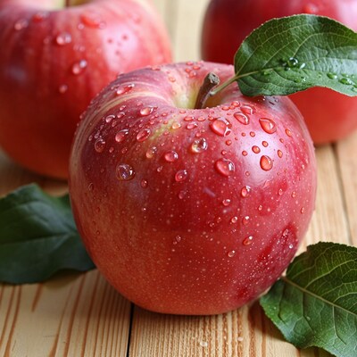 Fresh Red Apples with Water Drops