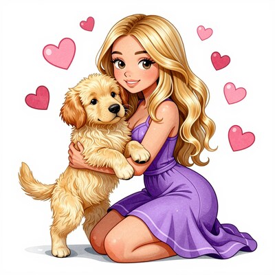 Blonde woman hugging golden retriever puppy
