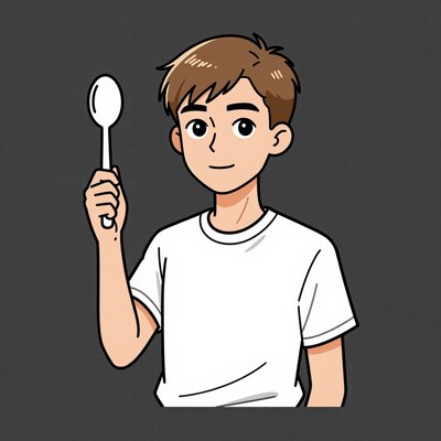 Cartoon boy holding spoon