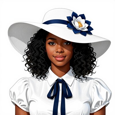 Black woman in white sun hat