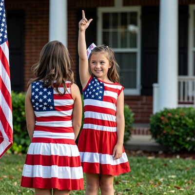 Patriotic Girls in American Flag Dresses