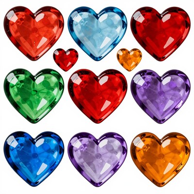 Colorful Glass Heart Shapes