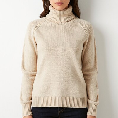 Woman in Beige Turtleneck Sweater